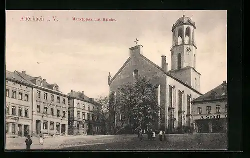 AK Auerbach i. V., Marktplatz mit Kirche