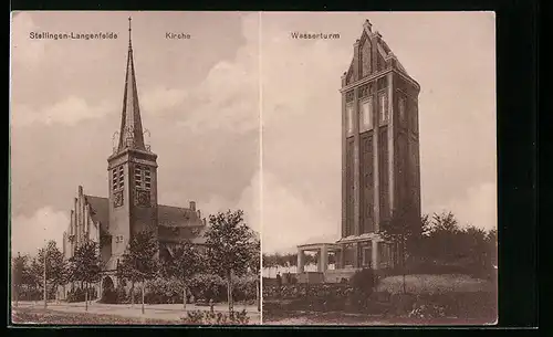 AK Hamburg-Langenfelde, Kirche und Wasserturm