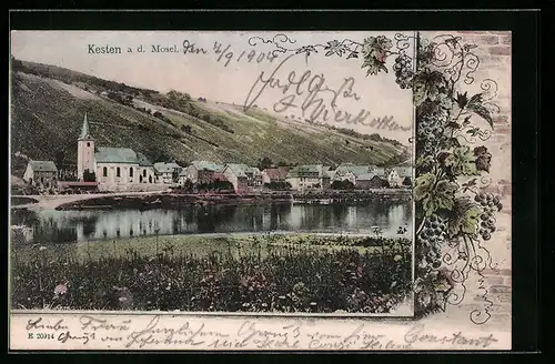 AK Kesten a. d. Mosel, Ortspartie mit Kirche