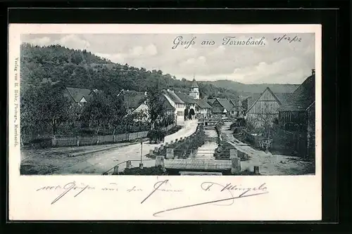 AK Fornsbach, Ortspartie mit Fluss