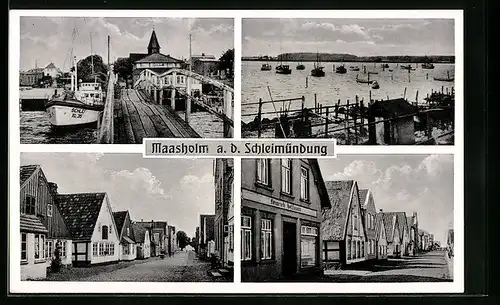 AK Maasholm a. d. Schleimündung, Hafen mit Booten, Boot Schlei XL 35, Strassenpartie