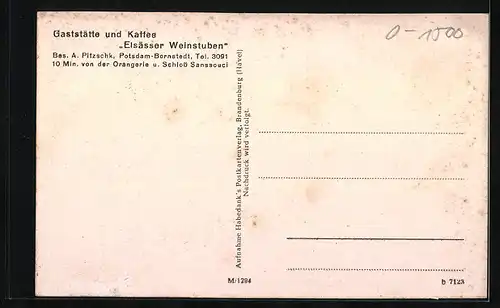AK Potsdam-Bornstedt, Gaststätte u. Kaffee Elsässer Weinstuben