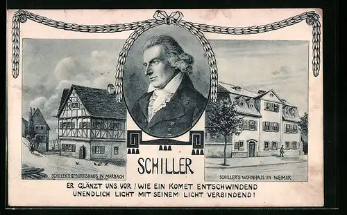 AK Marbach, Schillers Geburtshaus, Schillers Wohnhaus in Weimar