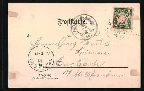 Lithographie Bad Schachen, Ortspartie mit Dampfer