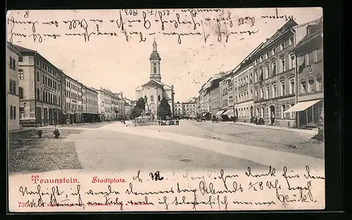AK Traunstein, Stadtplatz mit Kirche
