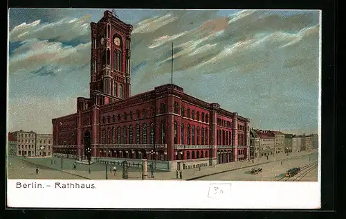 Lithographie Berlin, Blick auf das Rote Rathaus