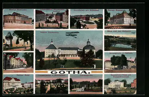 AK Gotha, Lindenauallee, Arnoldiplatz mit Hoftheater, Orangengarten
