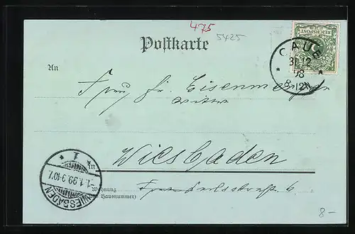 Mondschein-AK Caub a. Rhein, Uferpartie mit Burg