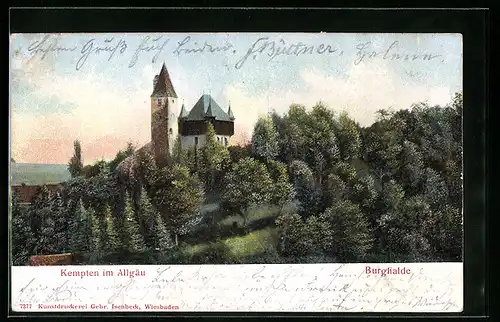 Relief-AK Kempten im Allgäu, Blick auf die Burghalde