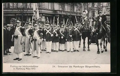 AK Hamburg, Festzug zur Jahrhundertfeier März 1913, Veteranen des Hamburger Bürgermilitairs