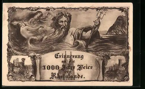 AK Erinnerung an die 1000 Jahr Feier der Rheinlande, Poseidon