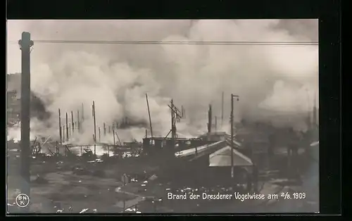 AK Brand der Dresdener Vogelwiese, 2.8.1909