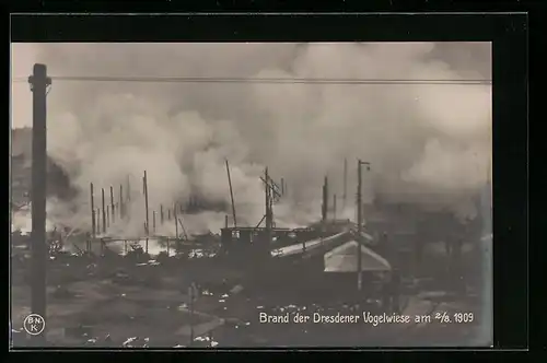 AK Brand der Dresdener Vogelwiese am 2.8.1909