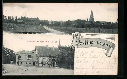 AK Oestinghausen, Ortsansicht, Gasthaus zur Post, Inh.: Wwe. Korff