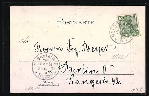 Passepartout-Lithographie Helgoland, Ortsansicht, Wappen