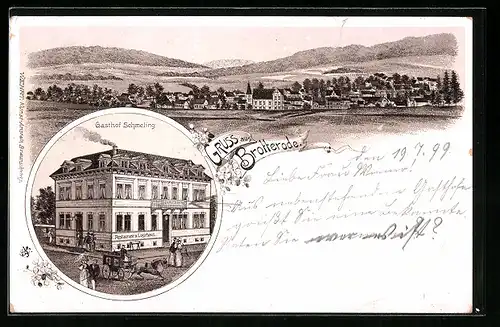 Lithographie Brotterode, Gasthof Schmeling, Totalansicht