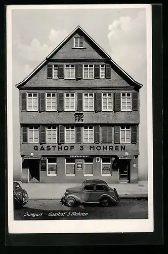 AK Stuttgart, Gasthof zum Mohren in der Friedrichstrasse 37, Besitzer Karl Weber, Strassenansicht mit Automobil