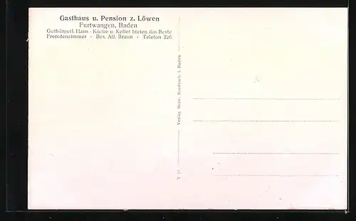 AK Furtwangen i. Bad. Schwarzwald, Gasthaus und Pension zum Löwen, Teilansicht, Totalansicht
