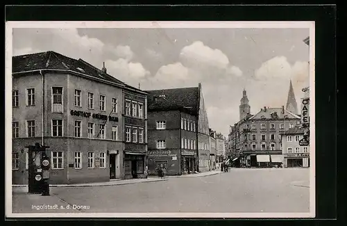 AK Ingolstadt a. d. Donau, Donaustrasse mit Gasthof Grüner Baum und Geschäften