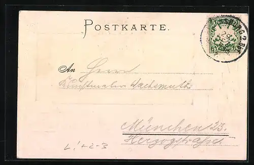 Präge-Lithographie Regensburg, Ortsansicht, Postbote überbringt Brief