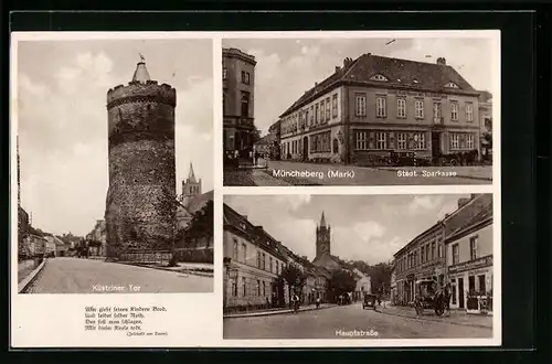 AK Müncheberg /Mark, Städt. Sparkasse, Küstriner Tor, Hauptstrasse