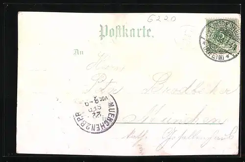 Lithographie Marienthal im Rheingau, Ortspartie mit Kirche