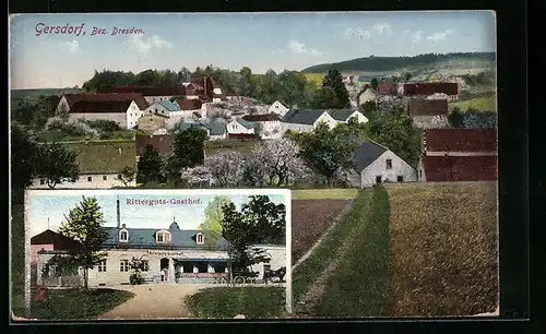 AK Gersdorf /Bez. Dresden, Teilansicht aus der Vogelschau, Ritterguts-Gasthof