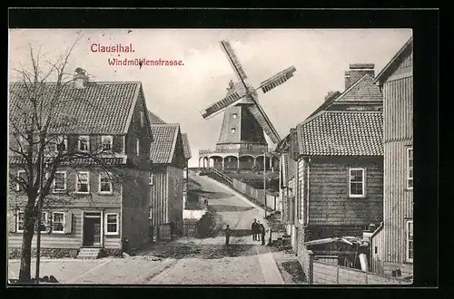 AK Clausthal, Partie in der Windmühlenstrasse, mit Windmühle
