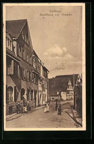 AK Dietlingen, Strassenpartie mit Gasthaus zur Traube