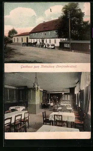 AK Oberfriedersdorf, Gasthaus zum Kretscham mit Strasse, Innenansicht