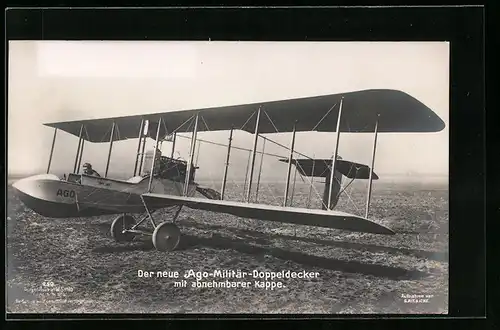 Foto-AK Sanke Nr. 250: Flugzeug, Der neue Ago-Militär-Doppeldecker mit abnehmbarer Kappe