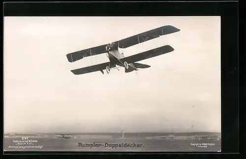 Foto-AK Sanke Nr. 271: Flugzeug Rumpler-Doppeldecker in der Luft