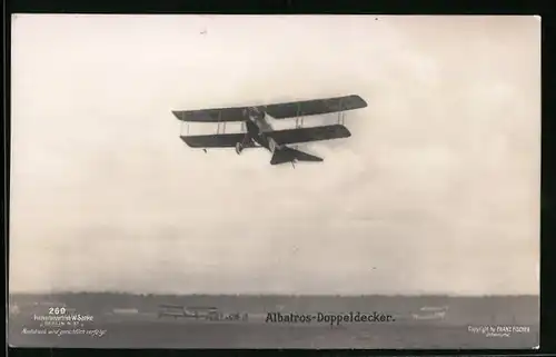 Foto-AK Sanke Nr. 269: Flugzeug Albatros-Doppeldecker in der Luft