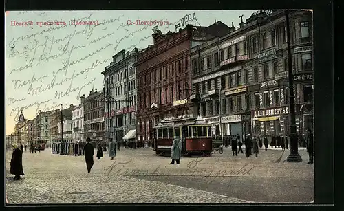 AK St.-Pétersbourg, Perspektive Nevsky, Le Passage, Strassenbahn