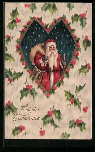 AK Weihnachtsmann mit Sack im Schnee