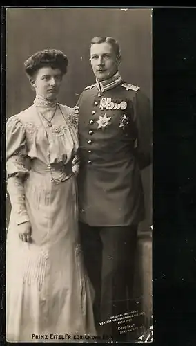 Mini-AK Prinz Eitel Friedrich von Preussen und Braut
