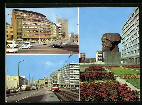 AK Karl-Marx-Stadt, Karl-Marx-Allee, Strasse der Nationen, Monument