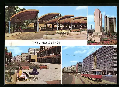 AK Karl-Marx-Stadt, Busbahnhof, Strasse der Nationen, Interhotel Kongress