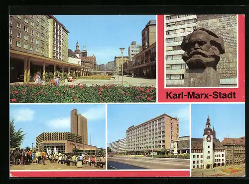 AK Karl-Marx-Stadt, Monument, Stadthalle, Kirche