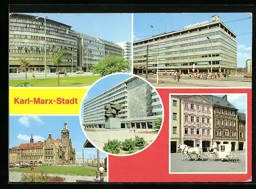 AK Karl-Marx-Stadt, Centrum-Warenhaus, Ernst-Thälmann-Strasse, Rathaus