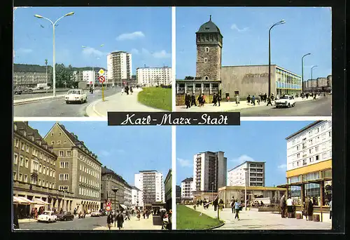 AK Karl-Marx-Stadt, Roter Turm, Innere Klosterstrasse, Wilhelm-Pieck-Strasse