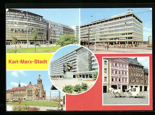 AK Karl-Marx-Stadt, Ernst-Thälmann-Strasse, Hochzeitskutsche am Siegertschen Haus
