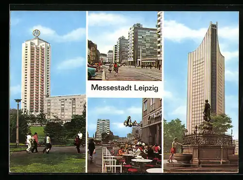 AK Leipzig, Wohnhochhaus an der Wintergartenstrasse, Neubauten am Brühl, Milchbar Katharinenstrasse