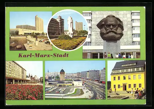 AK Karl-Marx-Stadt, Karl-Marx-Allee, Blick vom Rosenhof zum Rathaus