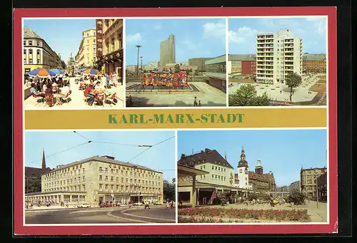 AK Karl-Marx-Stadt, Blick zum Interhotel Kongress, Punkthaus an der Mühlenstrasse