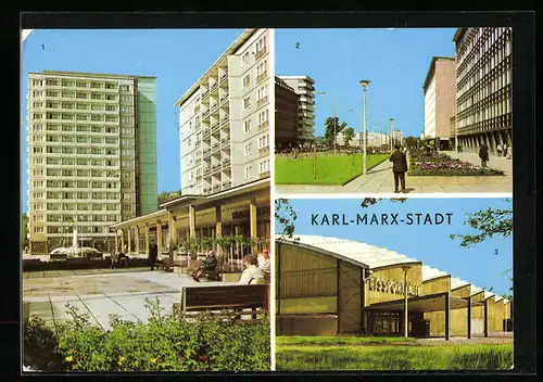 AK Karl-Marx-Stadt, Rosenhof, Brückenstrasse, Eissporthalle