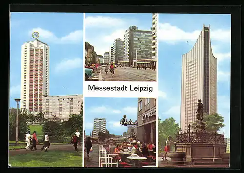 AK Leipzig, Neubauten am Brühl, Milchbar Katharinenstrasse, Hochhaus der Karl-Marx-Universität