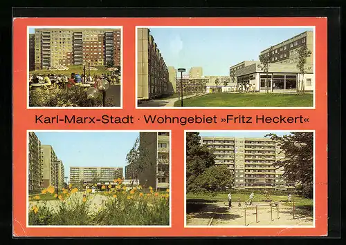 AK Karl-Marx-Stadt, Wohngebiet Fritz Heckert, Spielplatz, Stollberger Strasse