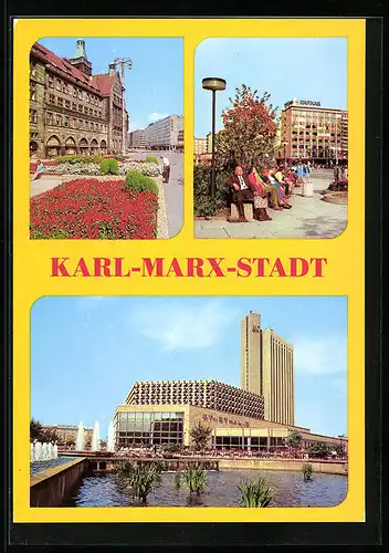 AK Karl-Marx-Stadt, An der Strasse der Nationen, Stadthalle, Hotel Kongress