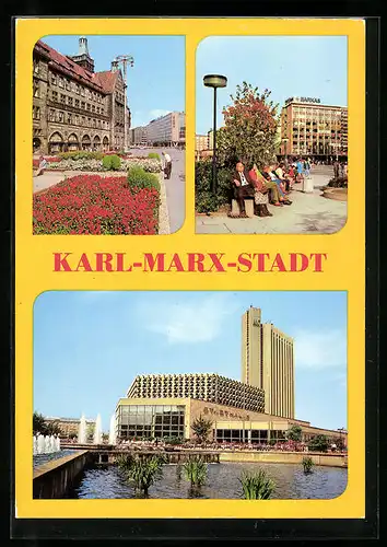 AK Karl-Marx-Stadt, An der Strasse der Nationen, Stadthalle und Interhotel Kongress